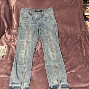 Express Zipper Crop Blue Jeans